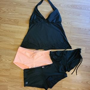 Bathing suit tie top with 3 bottoms